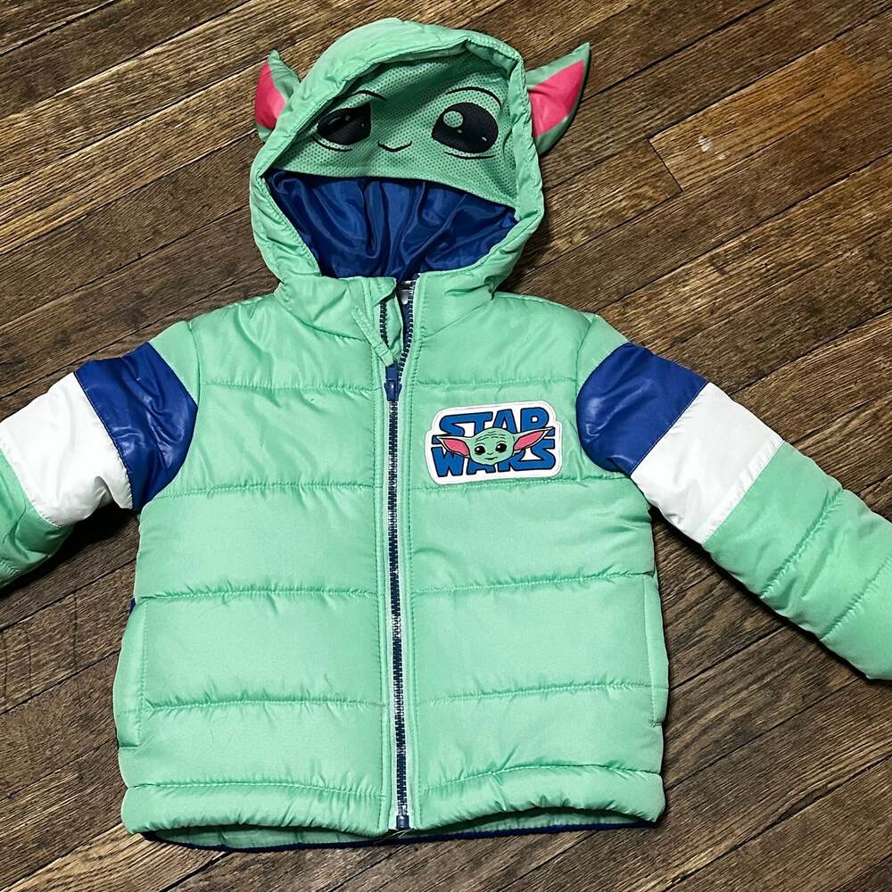 Star Wars Grogu Baby Yoda Puffer Jacket Toddler 2T with 3D Ears